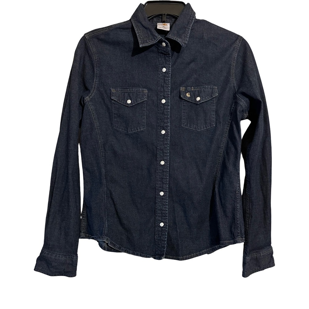 Carhartt pearl snap Dark Denim Button-Up Shirt women size XL